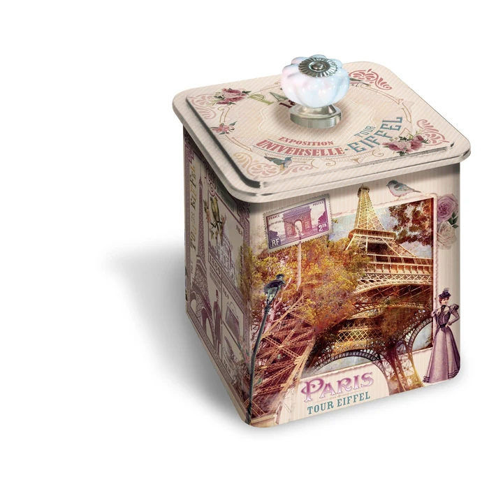 Maison DV Metal box with ceramic stopper on the lid, vintage Paris decoration filled with candies