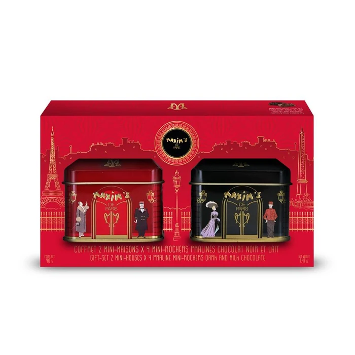 Maxim's Gift-pack 2 red & black mini-house tins with rochers