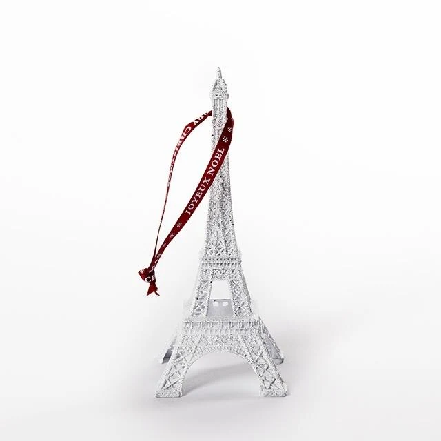 Souvenir de Paris White glitter eiffel tower suspension 5,5 in