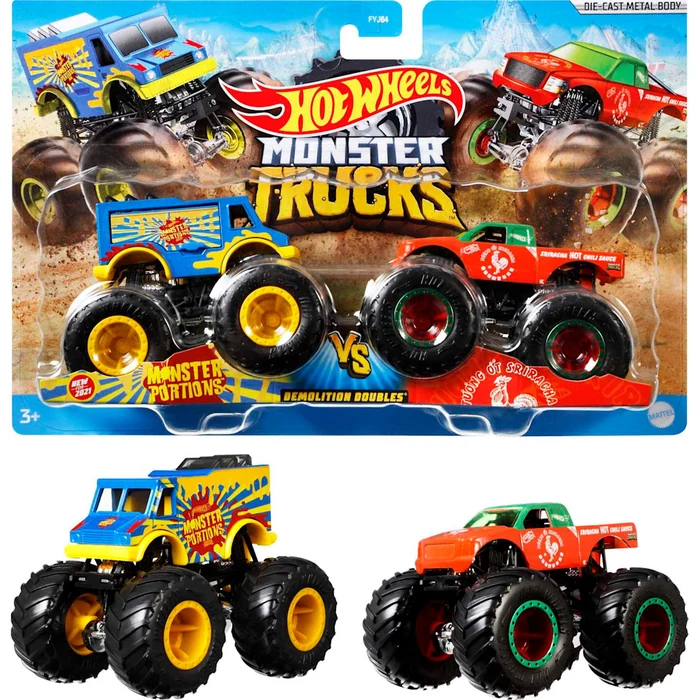 Hot Wheels Monster Trucks Demolition Doubles 2 Set Of 1:64 Scale Toy Trucks
