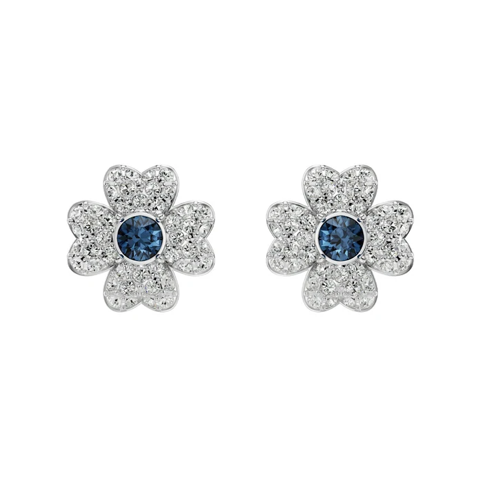 Swarovski Symbolica Stud Clover Blue Rhodium Earrings - Ss Box