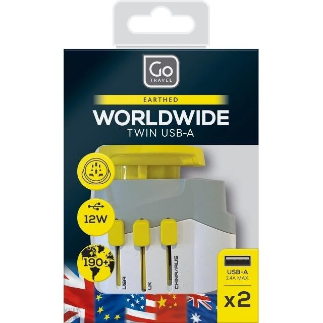 GO TRAVEL Worldwide adaptor + twin usb-a